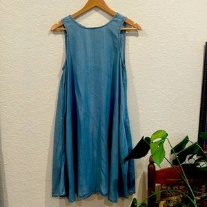 Light Blue, Oversized small, denim-inspired dress, two side pockets, A frame